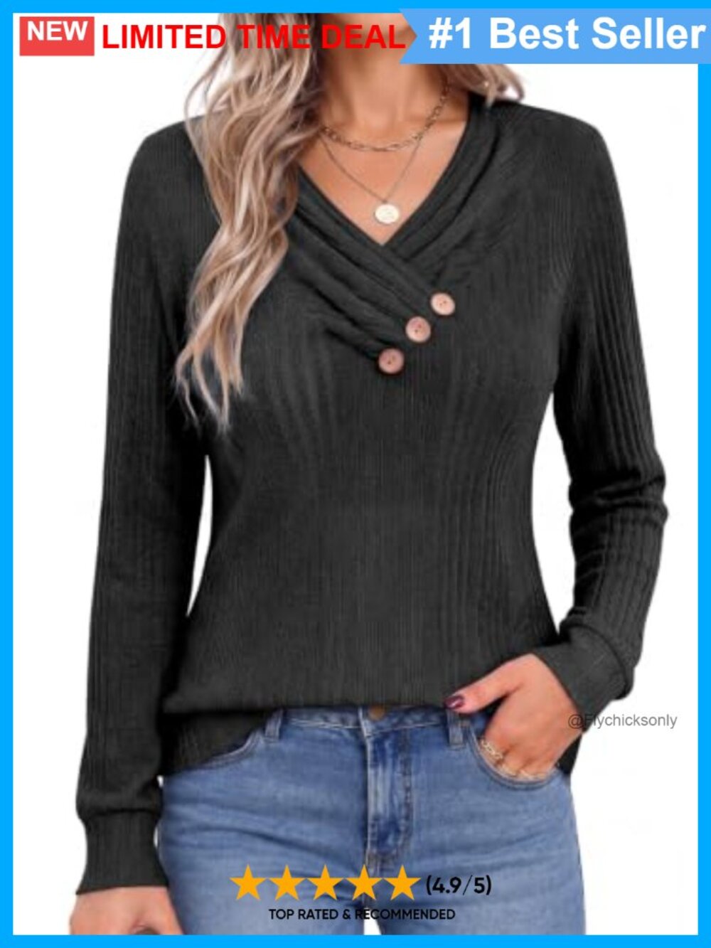 Women's Long Sleeve V-Neck Pullover Sweater Tunic Top